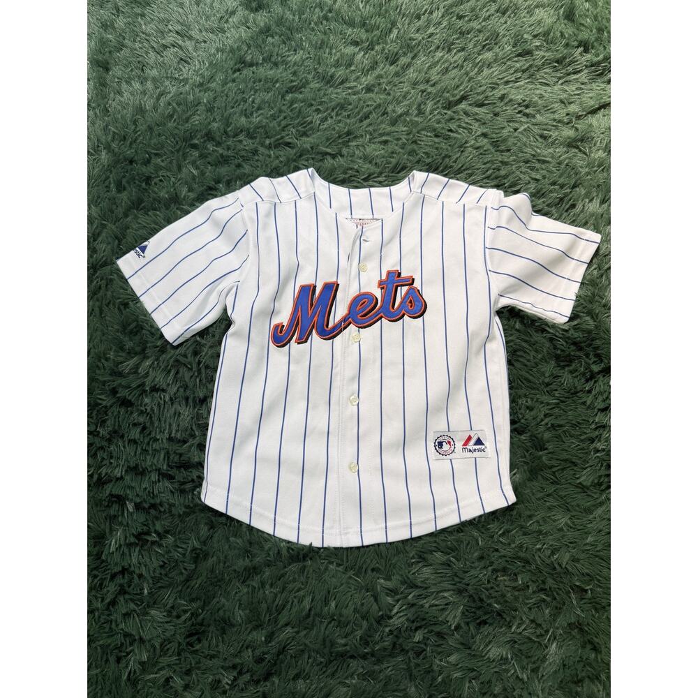 Majestic White New York Mets Pinstripe Jersey with Blue and Orange Logo